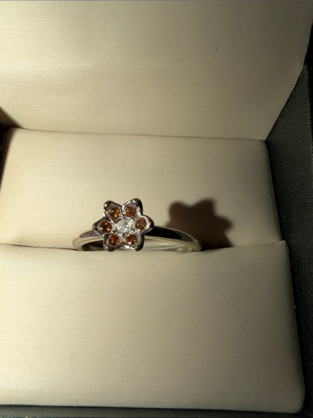 Sterling Silver Flower Ring with Pink and White Stones